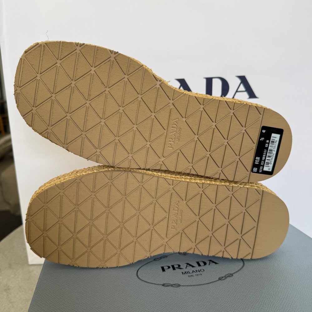 Prada 1XZ761 Crochet flatform slides Raffia Sandals, Women size 40 US 10) - Picture 7 of 16